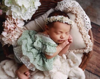Handmade Newborn Girl Outfit, Ruffle Romper, Photography Prop