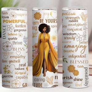 Black Girl Magic Positive Affirmation Tumbler Wrap PNG, 20oz Skinny Tumbler Sublimation, Inspirational Black Woman Quotes Digital Download