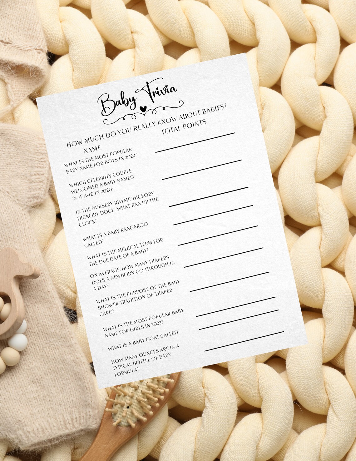 Baby Shower Trivia Game, Baby Shower Games, Baby Shower Trivia Printable, Instant Download