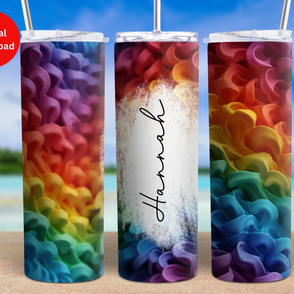 Rainbow swirls personalize seamless 20oz Sublimation Skinny Tumbler Designs, Straight Tumbler Wrap Instant Download PNG, rainbow colors png