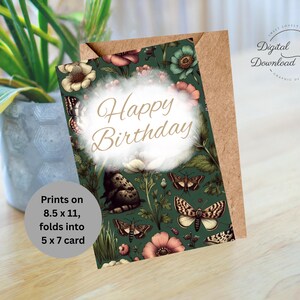 Cartão de aniversário para impressão digital, cartão de feliz aniversário com borboleta floral, download instantâneo, cartão de aniversário floral para impressão