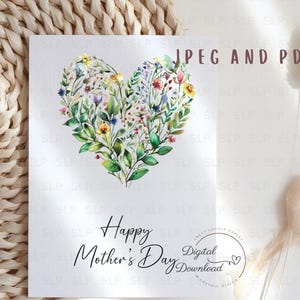 Tarjeta imprimible para el Día de la Madre (5x7), tarjeta para mamá, tarjeta para el Día de la Madre para esposa, hermana, mamá, abuela, corazón de flores silvestres, descarga digital