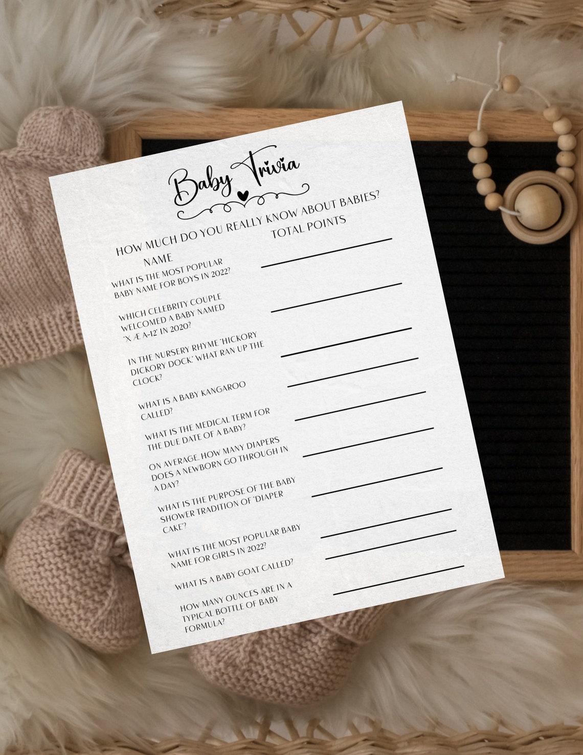 Baby Shower Trivia Game, Baby Shower Games, Baby Shower Trivia Printable, Instant Download