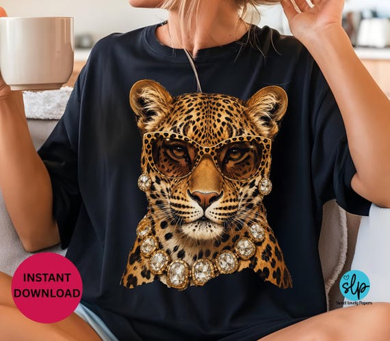 Boujee Leopard PNG, Glam Leopard png, Leopard with Sunglasses PNG, Luxury Animal Clipart, Fashion Leopard png, bling 300 DPI Digital