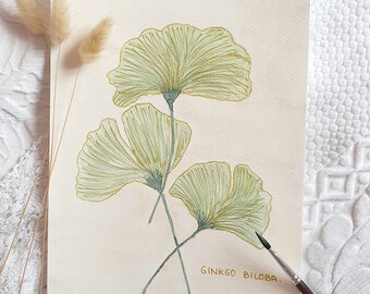 Original watercolor, ginkgo biloba, Mother's Day gift idea, wall decoration, art print