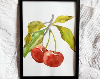 Aquarelle Cerises, idée cadeau, art print