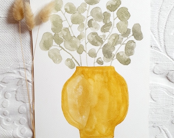 Aquarelle originale bouquet d'eucalyptus, idée cadeau fête des mères, décoration murale, art print