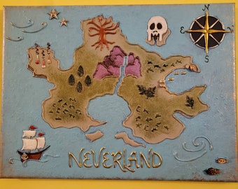 Pintura del mapa de Nunca Jamás