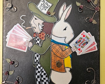El Sorteo - Pintura del Sombrerero Loco y el Conejo Blanco