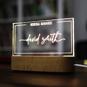 Personalized Desk Name Plate Night Light - Office Decor For Men Desk - Minimalist Office Decor - New Job Gift - Promotion Gift - Boss Gift