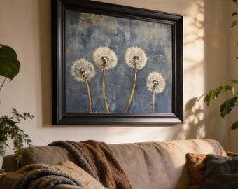 Rustic Wildflower Art, Vintage Dandelion Poster, Dark Academia Painting, Antique Landscape Decor, Moody Wall Print, Botanical Cottage Decor