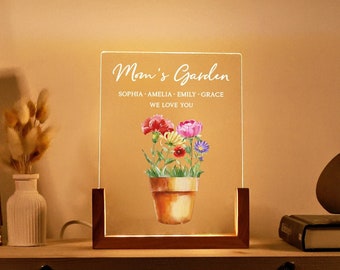 Personalized Acrylic Plaque for Mothers Day - Moms Garden - Custom Flower Print - Mom Birthday Gift - Mom Gift from Kids - Unique Mom Gift