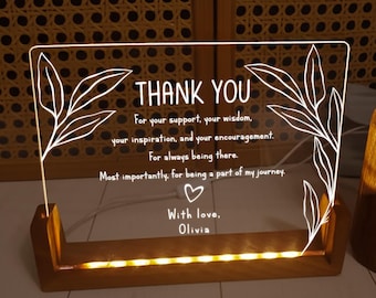 Custom Acrylic Thank You Gift Plaque, Personalized Night Light with Appreciation Message, Gift for Teacher, Nurse, Doctor, Retirement Gifts