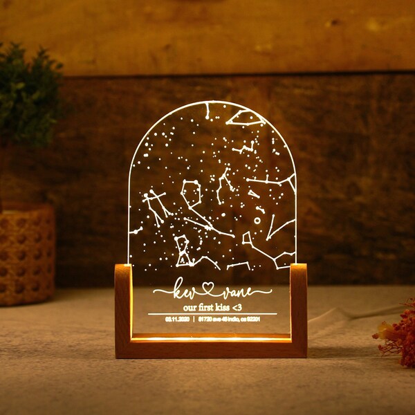 Personalisierte Sternenkarten Acryl Nachtlampe - Custom Als wir uns zum ersten Mal trafen Romantisches Geschenk Hochzeit Jahrestag Astrology