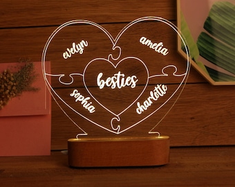 Personalized Besties Night Light - Best Friend Birthday Gift - Friend Group Name Light Ideas - Unique Puzzle Design Gift - My Squad Friends