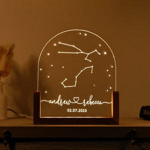 Luz de noche personalizada con signos del zodíaco: regalos del horóscopo para parejas, regalos de compromiso de boda, regalos del día de San Valentín, regalo de Navidad para parejas