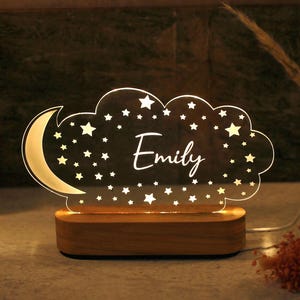 Personalized Night Light with Moon & Stars - Kid Nightlight for Nursery - Tween Girls Bedroom Decor - 1st 2nd 3rd 4th 5th Year Old Girl Gift