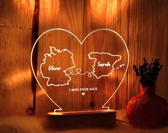 Customizable Lamp for Distant Relationships and Couples - Valentines Gift for Girlfriend - Anniversary Gifts - Long Distance Gift for Couple