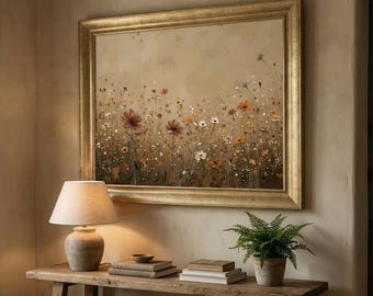 Framed Vintage Botanical Canvas Print: Wildflower Meadow Oil Painting