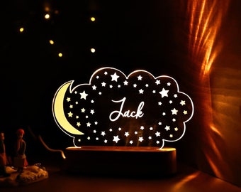 Personalized Bedroom LED Lamp - Moon and Stars Night Light - Gift for Boy / Girl - Daughter Gift - Birthday Gift for Kids - Light up Sign