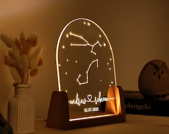 Luz nocturna con constelaciones del zodíaco celestial - Regalo personalizado para parejas - Regalo para novia/esposa - Decoración celestial - Regalo de constelaciones