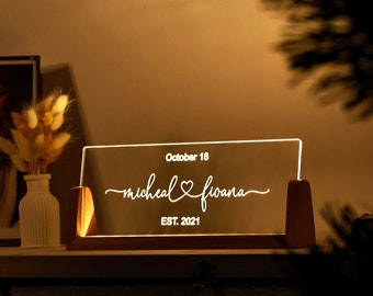 Custom Night Light for Couples - Anniversary Gifts - Romantic Gift for Couple - Names and Date - Valentines Gift Her - Wedding Gift Ideas
