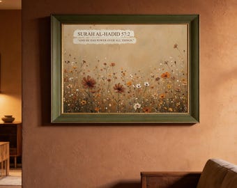 Personalized Islamic Wall Art, Wildflower Field Framed, Flowers Canvas Print, Botanical Sign, Vintage Floral Decor, Farmhouse Canvas Art