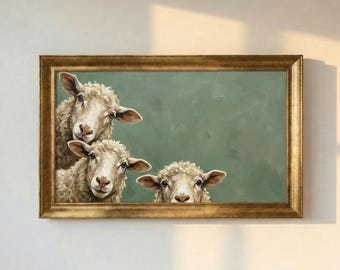 Sheep Wall Art, Farm Canvas Print, Funny Sheep Painting, Rustic Farmhouse Decor, Cute Animal Wall Art, Farm Decor, Cottagecore Wall Art