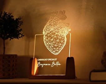 Lampe 3D personnalisée pour chirurgien cardiaque - Cadeaux personnalisés pour cardiologue - Idées cadeaux pour cardiologue - Cadeau médecin unique - Cadeau chirurgie cardiaque