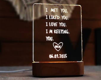 Personalized Romantic Night Light -  Gift for Boyfriend - Gift for Husband - Gift for Men - Anniversary Gift for Him - Birthday Gift