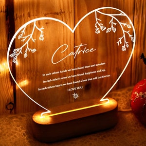 Luz de noche con carta de amor personalizada: regalo de San Valentín para esposa y novia: regalo para el primer día de San Valentín para ella: San Valentín romántico para ella