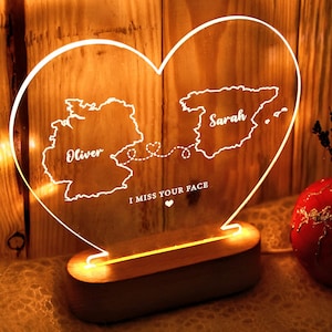 Veilleuse personnalisée à deux cartes - Cadeau relation interurbaine - Saint Valentin - Cadeau de départ - Cadeau pour elle - Cadeau couple interurbain