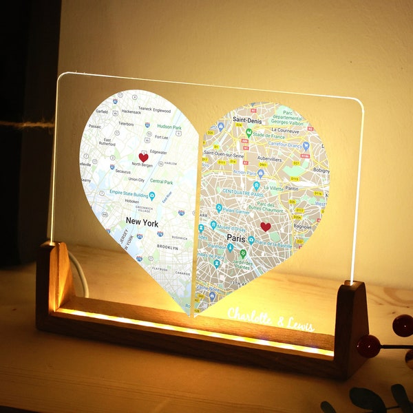 Personalisiertes Nachtlicht Herz Map Karte Romantisches Geschenk - Custom Erstes Treffen Date Geschenk Freundin Ehefrau Hochzeitsgeschenk