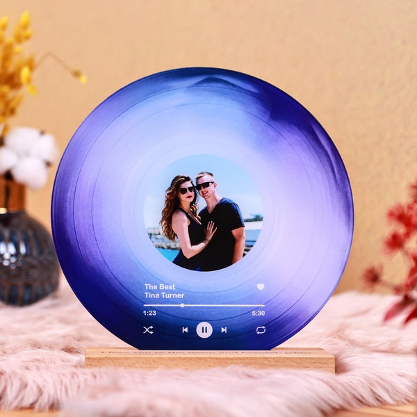 Personalized Record with Your Photo as Valentines Day Gift - Custom Song Plaque as Anniversary Gift - Personalized Vinyl with Wooden Stand