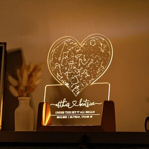 Graphique de la constellation pour elle - Cadeau 1er 5e anniversaire - Cadeau de fiançailles - Cadeaux de Noël - Carte des étoiles sur veilleuse - Cadeau pour petite amie