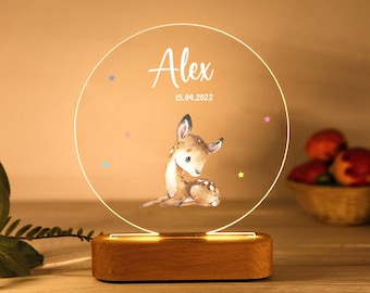 Custom Baby Name Night Light with Wooden Base - Baby Easter Gifts - Woodland Baby Shower - Newborn Baby Gift - Personalized Baby Night Light