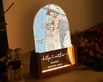 Map Print Night Light for Newly Engaged or Newlyweds - Newly Wed Gifts for Couple - Just Engaged Married - Engagement Gifts for Couple