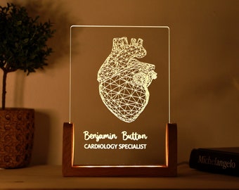Lampe personnalisée pour cardiologue scolaire - Cadeau cardiologue - Cadeau personnalisé pour lui / Elle - Cadeau de graduation d’étudiant en médecine - Médecin unique