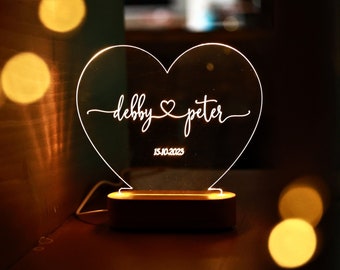 Luz nocturna de corazón personalizada como regalo del día de San Valentín - Idea de regalo para novia - Regalo de aniversario - Regalo personalizado para ella - Letrero iluminado