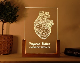 Personalized Cardiologist Heart Lamp Custom Name - Night Light Medical Student Graduation Thank You Retirement Gift Heart Surgeon Doctor