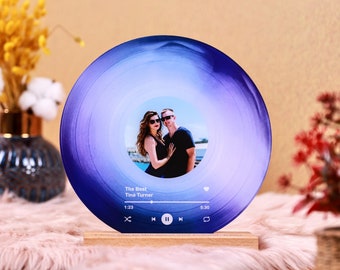 Personalisierte Schallplatte mit Ihrem Foto als Valentinstag Geschenk - Custom Song Plaque als Jubiläumsgeschenk - Personalisierte Schallplatte mit Holzständer