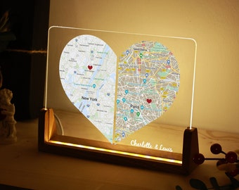 Custom Map Print - Anniversary Gift for Her - Gift for Girlfriend - Gift for Wife - Custom Night Light - Birthday Gift Ideas - Couple Gifts