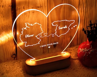 Custom Two Map Night Light - Long Distance Relationship Gift - Valentines Day - Going Away Gift - Gift for Her - Couples Gift Long Distance