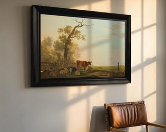 Meadow Landscape with Animals Wall Art, Jacob van Strij Pastoral Painting Print, Vintage Farmhouse Canvas Decor, Rustic Country Art