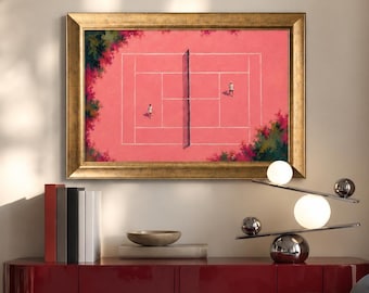 Pink Tennis Canvas Print, Tennis Court Print, Preppy Sports Decor, Country Club Wall Art, Tennis Lover Gift, Framed Tennis Poster