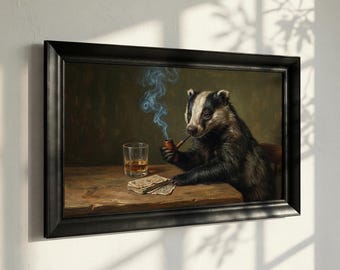 Smoking Raccoon Wall Art, Funny Animal Decor, Whisky Lover Decor, Moody Dark Humor Matte Poster, Animal Home Decor, Moody Bar Lounge Poster