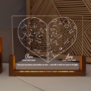 Luz noturna com mapa estelar de localização dupla, presente de constelação personalizado, relacionamentos à distância, lembrança de casamento, presente de 1º aniversário para ele