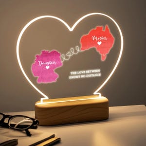 Uniek Moederdagcadeau - Aangepast nachtlampje met twee kaarten - Moederdagcadeau voor lange afstand - Cadeau voor moeder van dochter - Verjaardagscadeau moeder