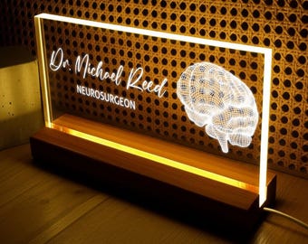Lámpara LED personalizada de neurocirujano, luz nocturna personalizada de doctor, graduación de estudiante de psicología, arte neurológico, regalo único para doctor, regalos para el cerebro