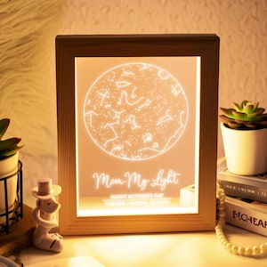 Luz nocturna con mapa estelar personalizado - Regalo de cumpleaños para mamá - Regalo para el Día de la Madre - Constelación estelar grabada - Mapa estelar de regalo - Regalo personalizado para mamá
